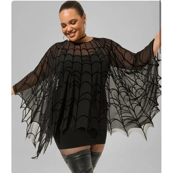 Torrid Spiderweb‎ Mesh Poncho Plus Size Women Halloween Costume 5X-6X|28-30 - Picture 3 of 4